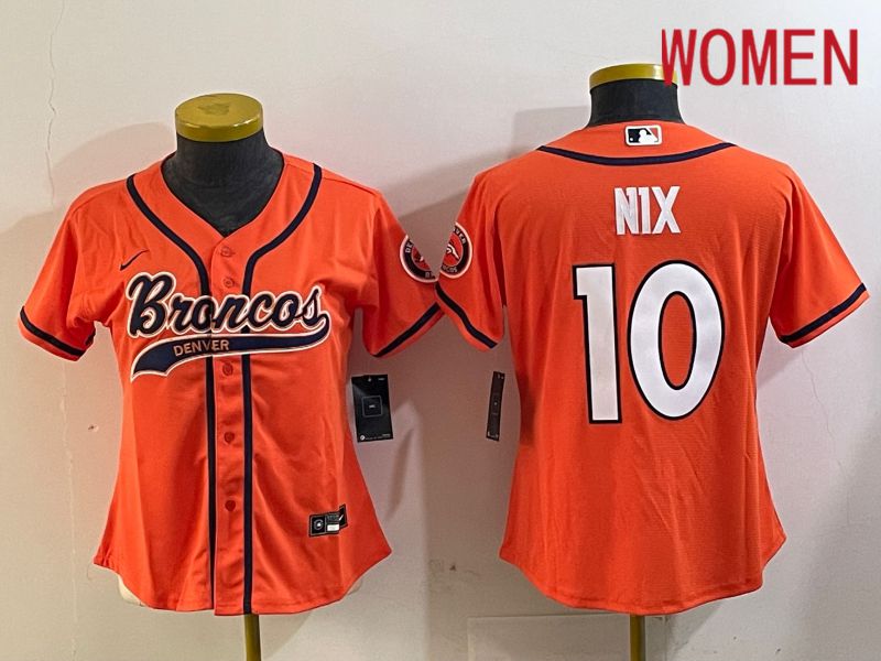 Women Denver Broncos #10 Nix Orange Joint Name 2024 Nike Limited NFL Jersey style 1->women nfl jersey->Women Jersey